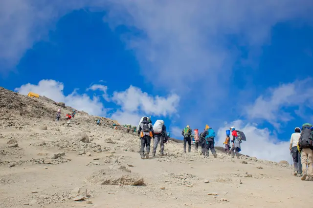 Hiking up the scree slopes