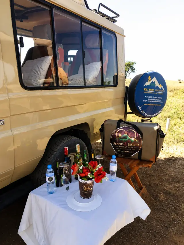 Dinner set up beside the Land Cruiser